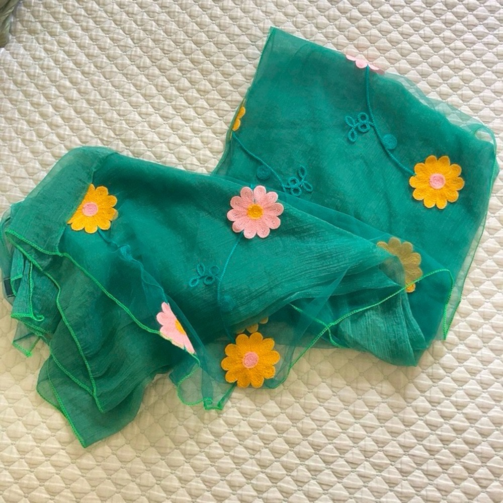 Flower Embroidered Chiffon Scarf Spring / Summer